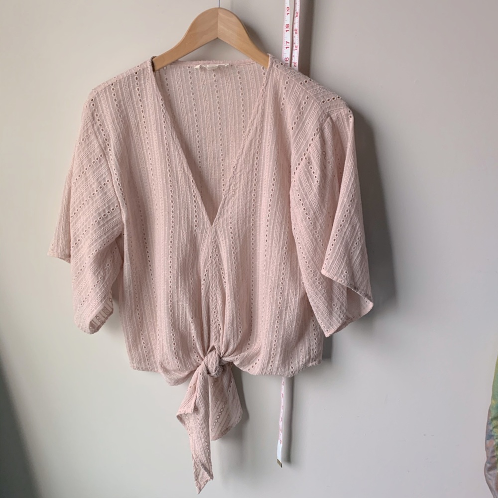 Lovestitch Pink Tie Front Overlay Top